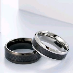 Unisex Titanium Black Carbon Fiber Engagement Wedding Band Ring